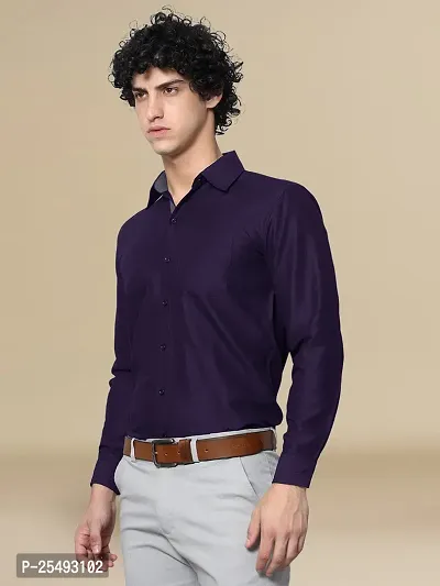 Reliable Purple Cotton Solid Long Sleeve Casual Shirts For Men-thumb2