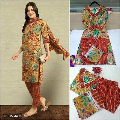 Fancy Cotton Blend Kurta Bottom And Dupatta Set For Women-thumb0