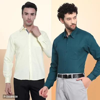 Elegant Cotton Multicoloured Long Sleeves Formal Shirt For Men- Pack Of 2-thumb0