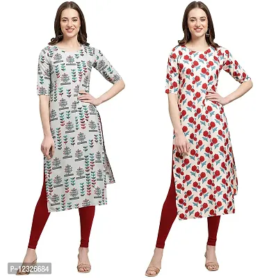 Straight Multicoloured Printed Crepe Kurta Pack Of 2