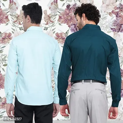 Stylish Cotton Multicoloured Solid Long Sleeves Fornal Shirt For Men Pack Of 2-thumb2