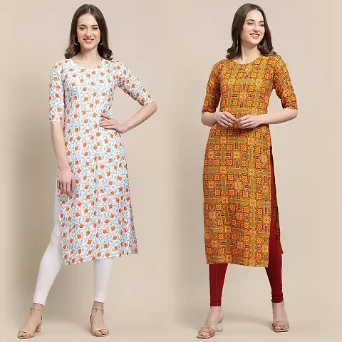 Stylish Crepe Straight Kurta For Women- Pack Of 2