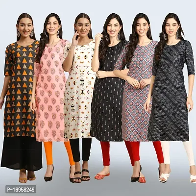 Women Stylish Crepe Printed Straight Kurta Combo-thumb0