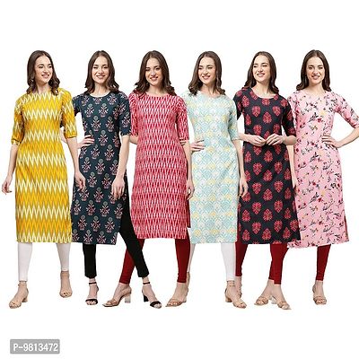 Women Crepe Digital Printed Straight Kurti  Pack of 6