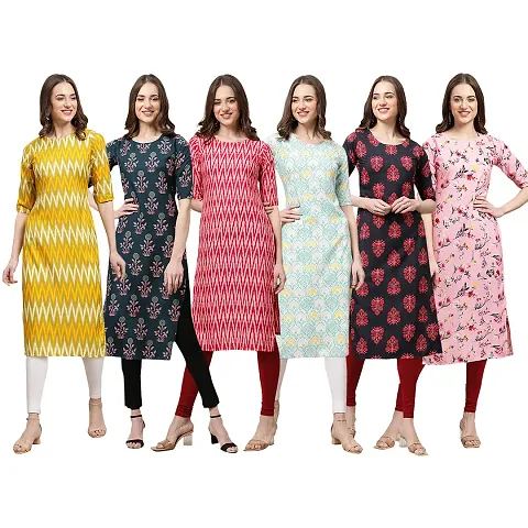 Women Crepe Digital Straight Kurti Pack of