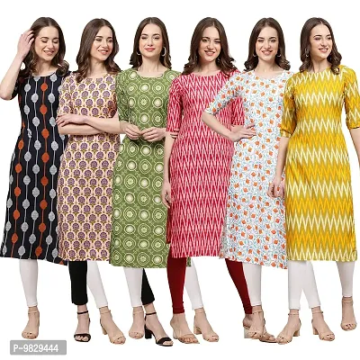 Women Crepe Digital Printed Straight Kurti  Pack of 6