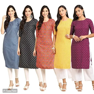 Attractive Straight Multicoloured Printed Crepe Kurta Combo For Women Pack Of 5