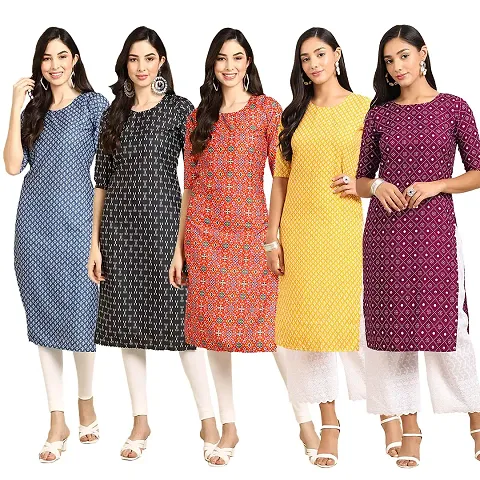 Stylish Fancy Crepe Digital Straight Kurti Combo For Women Pack Of 5