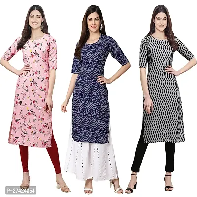 Stylish Multicoloured Crepe Stitched Kurta For Women Pack of 3-thumb0