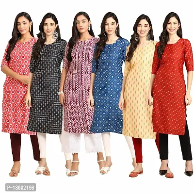 Trendy Crepe Printed Straight Kurta Combo For Women Pack Of 6-thumb0