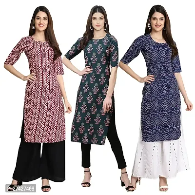 Stylish Multicoloured Crepe Stitched Kurta For Women Pack of 3-thumb0