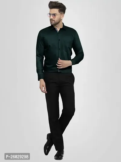 Men Stylish Green Cotton Solid Long Sleeve Semi Formal Shirt
