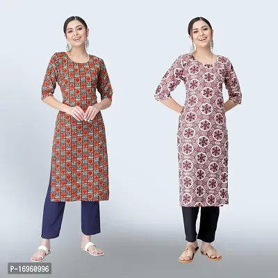 Women Stylish Crepe Ethnic Motif Casual Straight Kurta