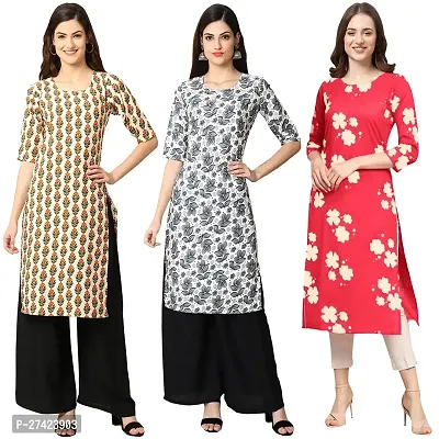 Stylish Multicoloured Crepe Stitched Kurta For Women Pack of 3-thumb0