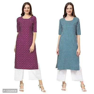 Straight Multicoloured Printed Crepe Kurta Pack Of 2