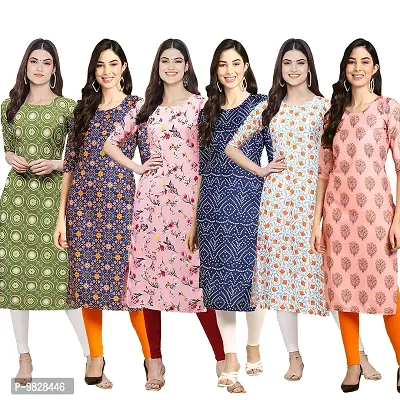 Women Crepe Digital Printed Straight Kurti  Pack of 6-thumb0