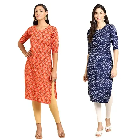 Stylish Crepe Straight Kurta For Women- Pack Of 2