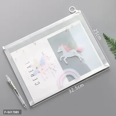Unicorn Transparent Envelope Folder | Poly-Plastic A4 Documents File Storage Bag with Zipper | Document Folder for A4 Size Certificates | Bag for Document-thumb3