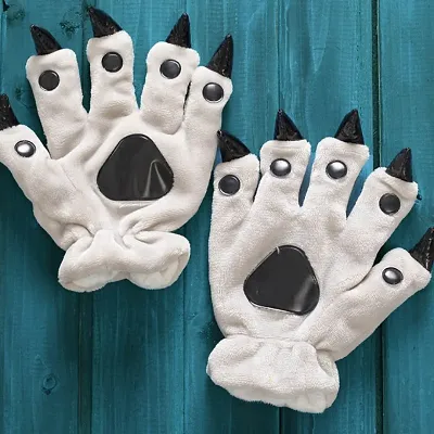 Unisex Halloween Animal Costume Bear Cat Paw Claws Winter Warm Plush Gloves Kids Warm Gloves Kids Cartoon Gloves (Medium)Sizes: 11-12 Years, 12-13 Years (6.3 x 7.9Inch)