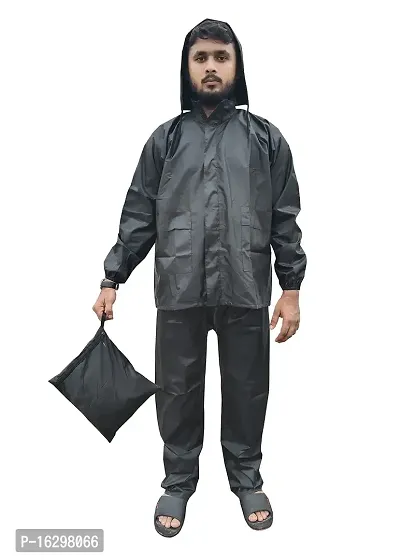 Men Rain Coat100 Per Waterproof Along With Hood And Side Pocket With Storage Bag Black