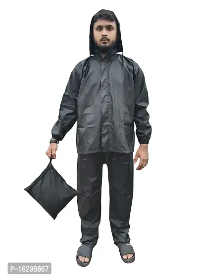 TRICWAY Men's Rainsuit/Rainwear/Raincoat/Barsaticoat 100% Waterproof Along With Hood and Side Pocket With Storage Bag (Black) Size(S)