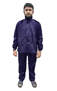 Men Rain Coat100 Per Waterproof Along With Hood And Side Pocket With Storage Bag Navy Blue-thumb1