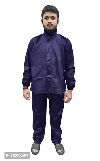 Men Rain Coat100 Per Waterproof Along With Hood And Side Pocket With Storage Bag Navy Blue-thumb2