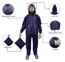 Men Rain Coat100 Per Waterproof Along With Hood And Side Pocket With Storage Bag Navy Blue-thumb2