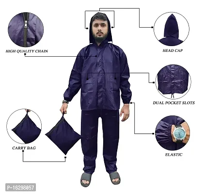 Men Rain Coat100 Per Waterproof Along With Hood And Side Pocket With Storage Bag Navy Blue-thumb3