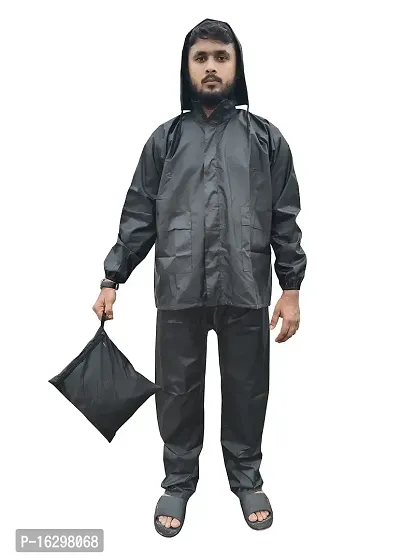 TRICWAY Presents Men's Raincoat/Rainwear/Rainsuit/Barsaticoat 100% Waterproof Along With Hood and Side Pocket With Storage Bag (Black) Size(S)