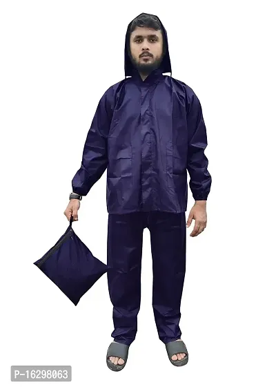 TRICWAY Presents Men's Raincoat/Rainwear/Rainsuit/Barsaticoat 100% Waterproof Along With Hood and Side Pocket With Storage Bag (Navy Blue) Size(M)