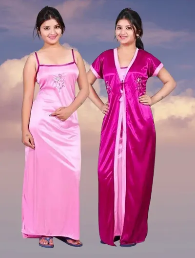 TRUNDZ Satin Nighty with Robe(trz)