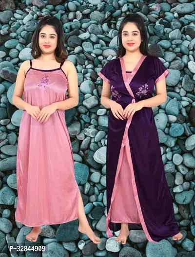 Stylish Satin Nighty with Robe for Women-thumb0