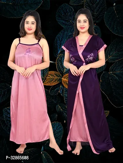 Comfy Satin Night Dress Set-thumb0