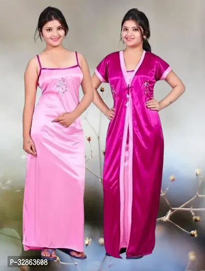 Stylish Satin Nighty with Robe for Women-thumb0