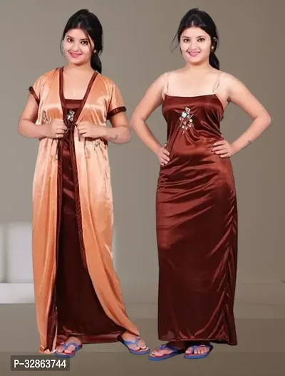 Stylish Satin Nighty with Robe for Women-thumb0