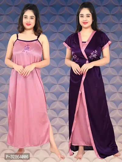 Comfy Satin Night Dress Set-thumb0