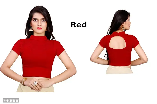 Cotton Spandex Red Stretchable Readymade Saree Blouse-thumb0