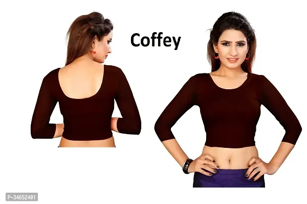 Cotton Spandex Coffee Stretchable Readymade Saree Blouse-thumb0