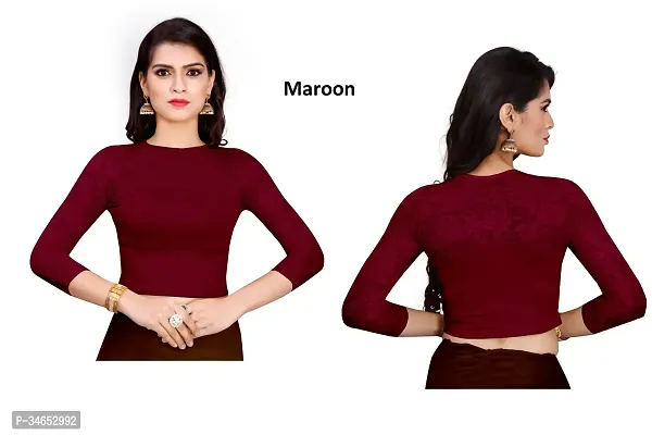 Cotton Spandex Maroon Stretchable Readymade Saree Blouse-thumb0