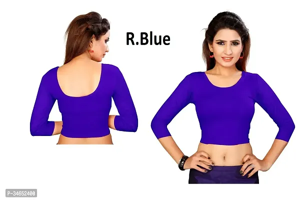 Cotton Spandex Blue Stretchable Readymade Saree Blouse