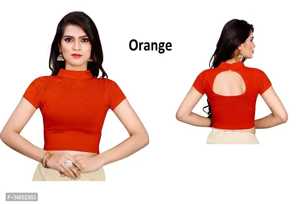 Cotton Spandex Orange Stretchable Readymade Saree Blouse-thumb0