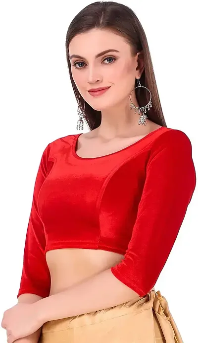 Velvet Stretchable Round Neck Blouse