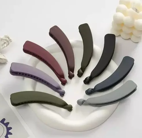 Color Imported Rubber Acrylic Material Stone Banana Hair Clips For Women (Multi Colour) | Hair Clutchers (Pack of 06 Pc)