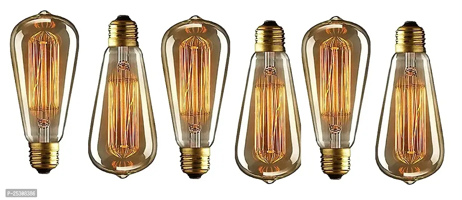 ATHARV DECOR Edison Tungsten Filament Antique Glass Light Bulbs Vintage Base E27 Bulb Yellow Light For Home Decoration Living Room/Hall/Balcony/Restaurant Bar Lighting Pack of 06 Incandescent