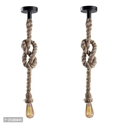 ATHARV DECOR Pendant Rope Lights E27 for Ceiling Hanging, Bulb Not Included- 40W, Pack of 2 (Beige) (Bulbs not Included)