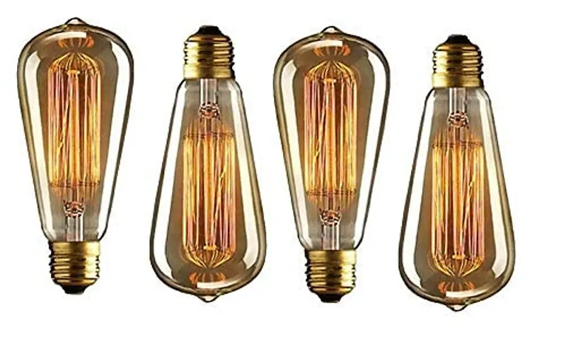 ATHARV DECOR Edison Tungsten Filament Antique Glass Light Bulbs Vintage Base E27 Bulb Yellow Light For Home Decoration Living Room/Hall/Balcony/Restaurant Bar Lighting Pack of 04 Incandescent