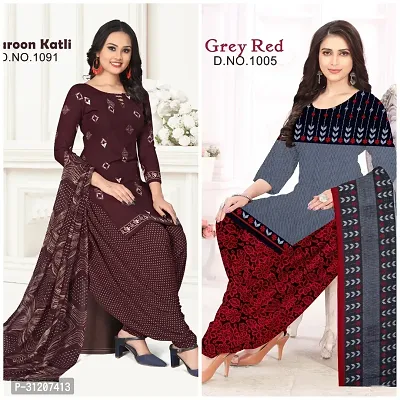 Elegant Crepe Printed Dress Material With Dupatta For Women Pack Of 2