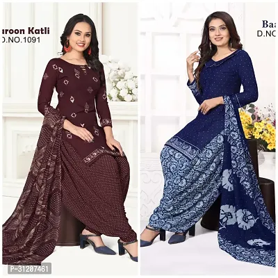 Elegant Crepe Printed Dress Material With Dupatta For Women Pack Of 2