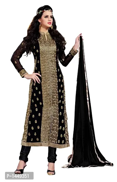 Black Georgette Embroidered Dress Material with Dupatta-thumb0